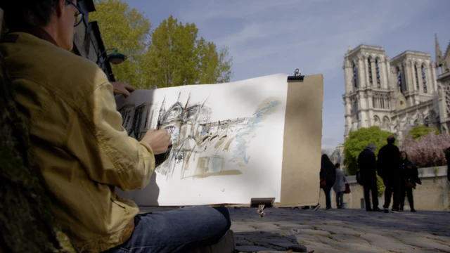 Художник рисует Нотр-Дам