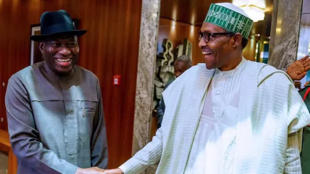 Aworan Goodluck Jonathan ati aarẹ Muhammadu Buhari