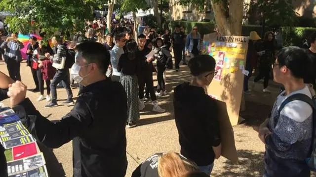 Groups of students and protesters at the 24 July demonstrations at the University of Queensland