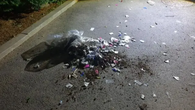 prosut sadržaj kese sa smećem na ulici