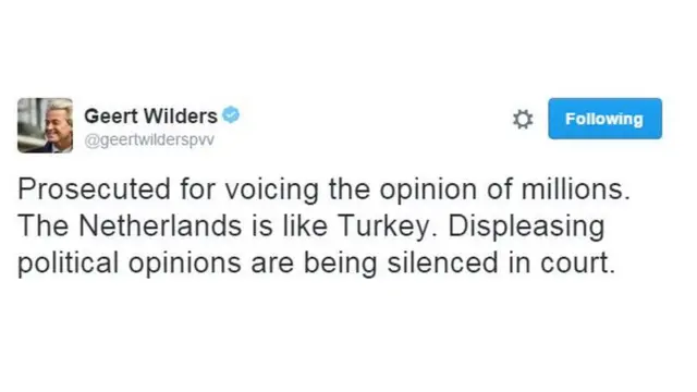 Geert Wilders'in tepki tweet'i