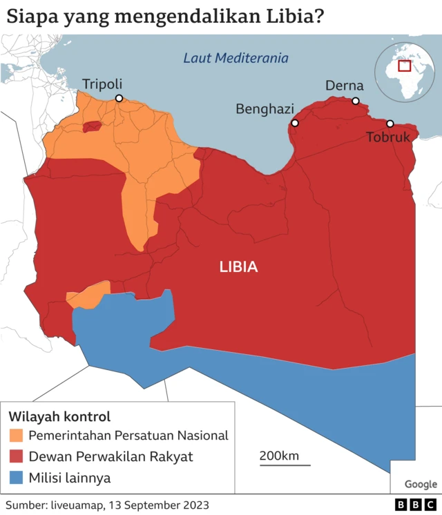 Peta wilayah kontrol Libia