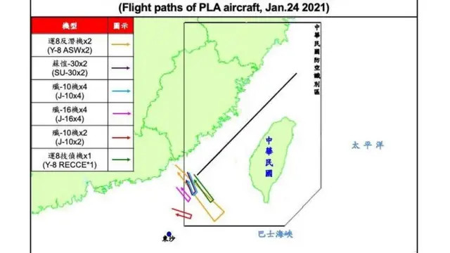 1月24日,台灣國防部又證實,共15架解放軍軍機飛入台灣西南空域。