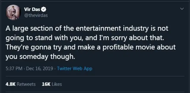 वीर दासचं ट्वीट