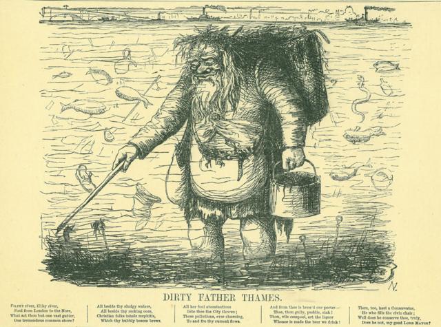 1849年的卡通"肮脏的泰晤士河——更像露天下水道"