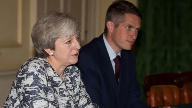 Theresa May and Gavin Williamson in photo dated 26 July 2017