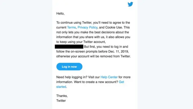 Affected users don begin receive dis email from Tuesday
