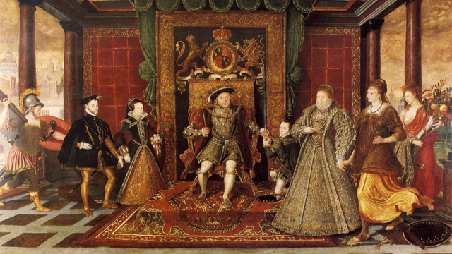 Аллегория престолонаследования Тюдоров. генрих VIII, Эдуард VI, Мария I, Елизавета I