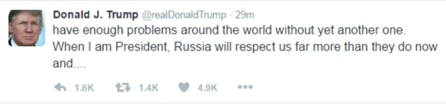 ข้อความทวิตเตอร์ของทรัมป์ตำหนิพวกต่อต้านรัสเซีย