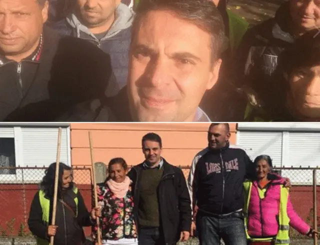 گابور وونا (وسط) دو عکس در فیسبوک منتشر کرد که بگوید کولیهای مجارستان نباید از حزب یوبیک بترسند