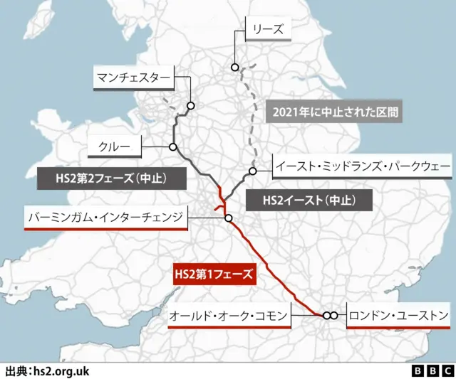 HS2計画を示した地図