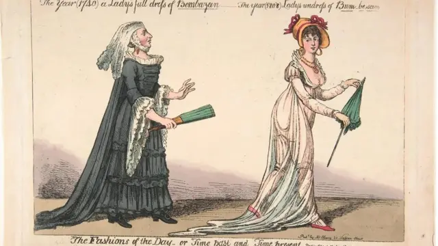 উনবিংশ শতকে ইউরোপে ব্যঙ্গাত্মক প্রিন্টে স্বচ্ছ মসলিন-পরা মহিলাদের প্রায় নগ্ন হিসেবে দেখানো হতো।