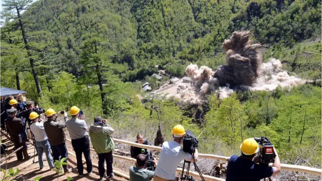 This May 24, 2018 picture released from North Korea"s official Korean Central News Agency (KCNA) on May 25, 2018 shows a demolition "ceremony" of North Korea"s Punggye-ri nuclear test facility.