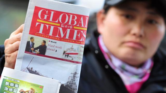 A copy of the Global Times, a Chinese tabloid newspaper