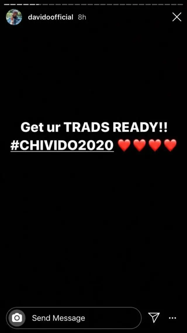 Screenshot of Davido message