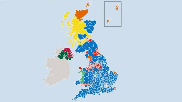 An electoral map of the UK after 2017 general election