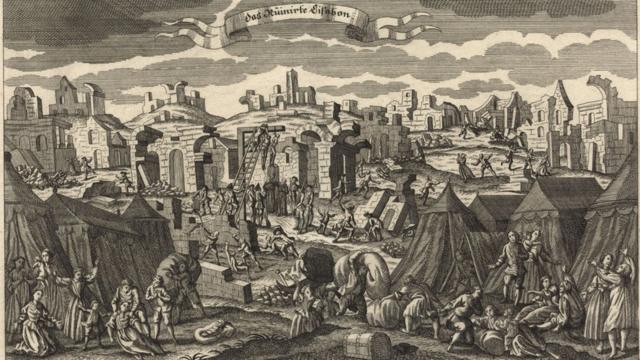 Ilustração do terremoto de Lisboa, em 1755