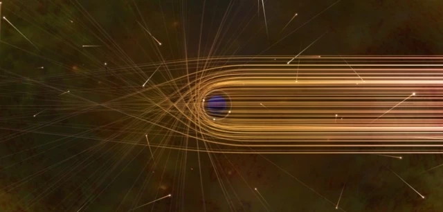 ภาพจากฝีมือศิลปินแสดงให้เห็นอนุภาคของแสงหรือโฟตอนวิ่งวนรอบหลุมดำ