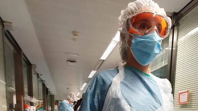 Maria Moreno Jiménez in protective gear