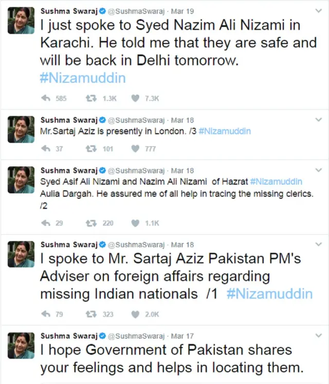 मौलाना आसिफ़ निज़ामी और नज़ीम निज़ामी, सुषमा स्वराज ट्वीट