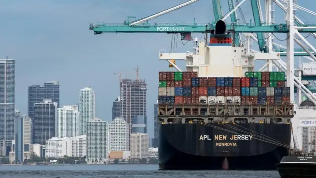 Freight ship docked at a port