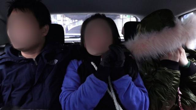 After escaping from the apartment in Yanji, Mira (C) and Jiyun (R) travelled to a nearby safe house with a volunteer (L) from the charity, Durihana