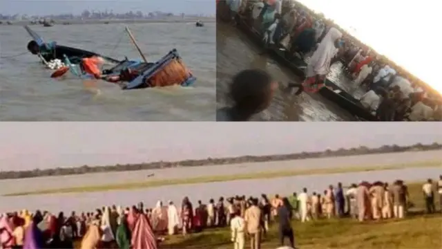 Aworan awọn eeyan leti odo ti ọkọ ti danu