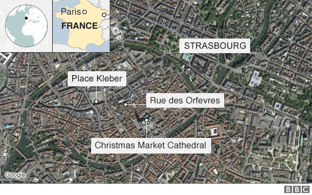 Map shows the location of Place Kléber in Strasbourg