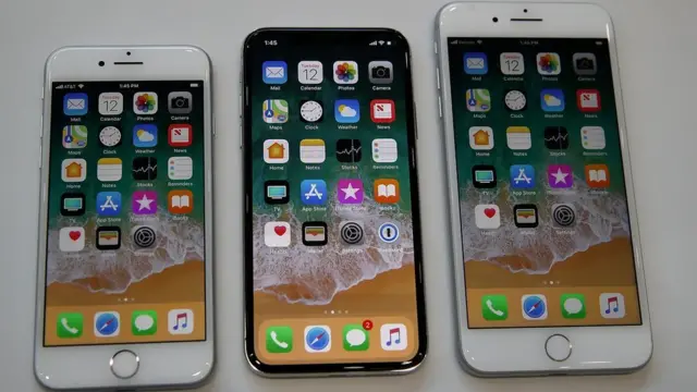 iPhone: iPhone 8 (left), iPhone X (middle), iPhone 8 Plus (right)