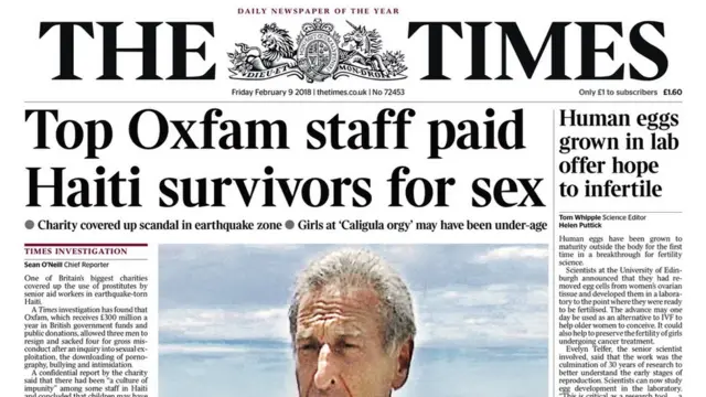 The Times gazetesi 9 Şubat'ta Oxfam skandalını ortaya çıkarmıştı.