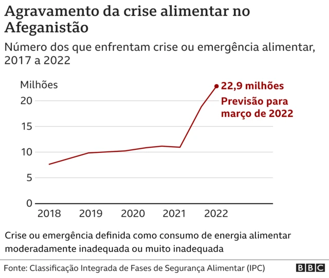 Gráfico mostra agravamento da crise alimentar no Afeganistão