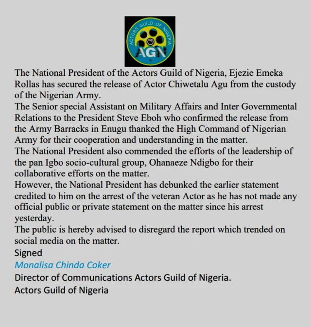 Akwụkwọ ozi si n'aka ndị otu AGN