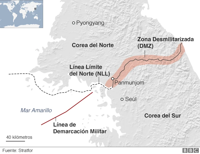 Mapa de las dos Coreas