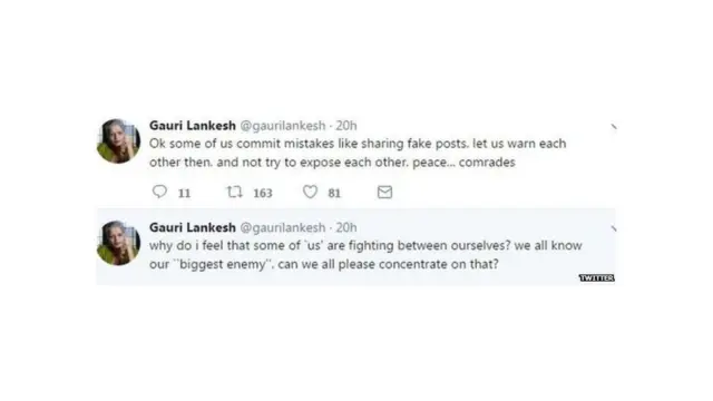Late. Gauri Lankesh's Last tweet