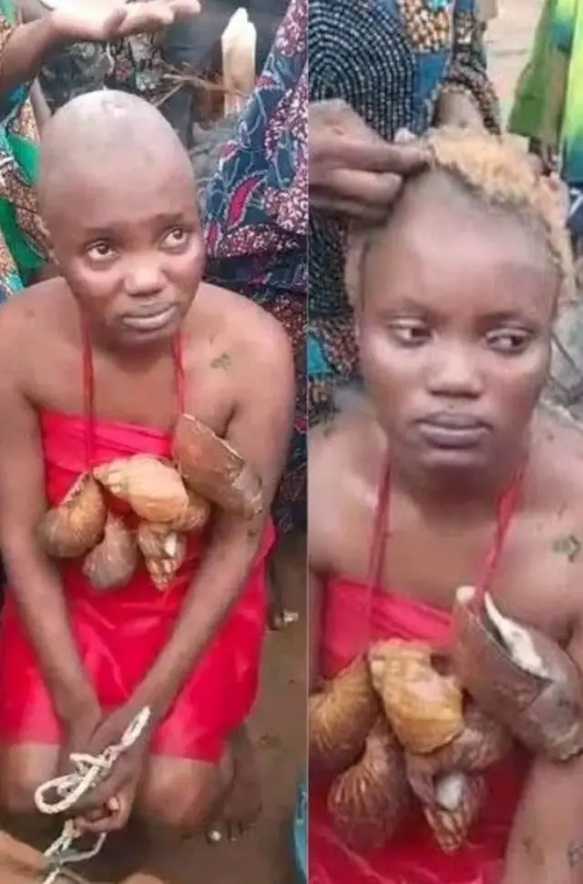 Wasilat ro asọ pupa mọ aya, wọn gbe ikarahun igbin si aya rẹ, wọn si n fa irun ori rẹ