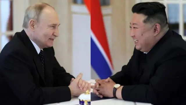 Putin na Kim bagaragaye nk'abashimishijwe no kongera guhura 