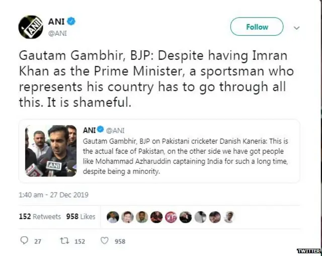 गौतम गंभीर, ट्वीट