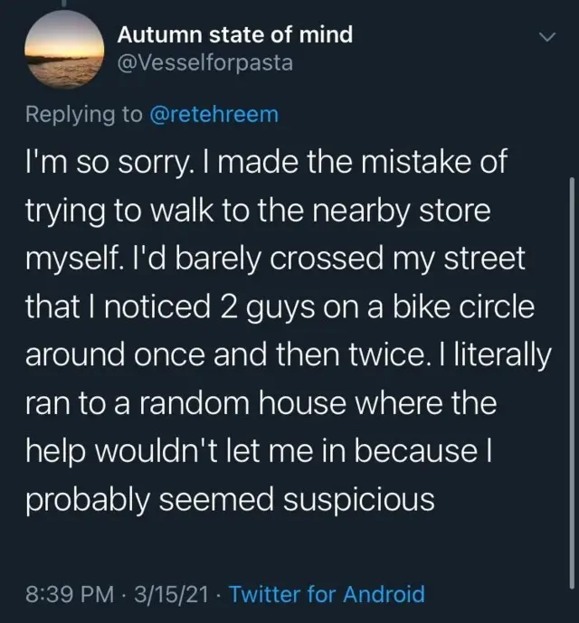 ٹوئٹر، پاکستان، خواتین، ہراسانی، سڑک، شام، اکیلے