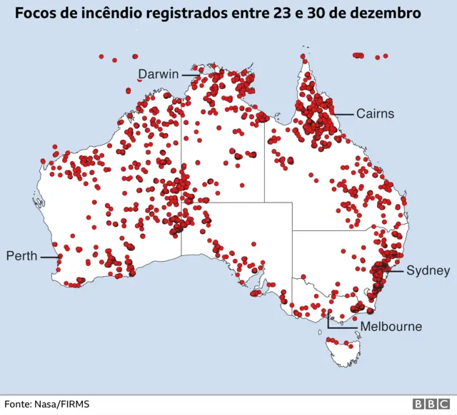 Mapa mostra focos7games apps de apkincêndio na Austrália