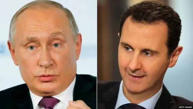 રશિયાના રાષ્ટ્રપ્રમુખ વ્લાદિમિર પુટિન અને સીરિયાના પ્રમુખ બશર અલ-અસદનો ફોટોગ્રાફ