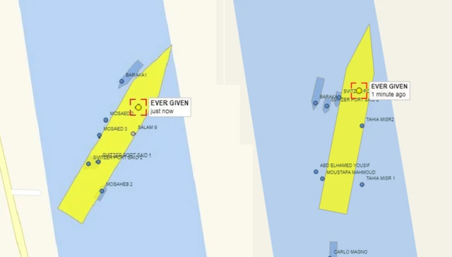 Image shows the change in position ofthe ship