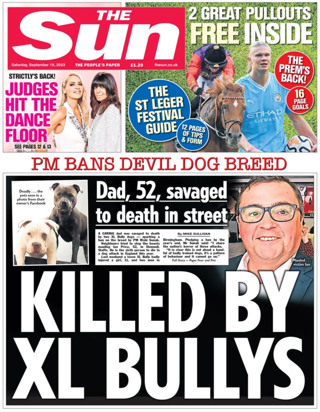 Newspaper headlines: XL bully ban and 'Murdoch team told Sunak not