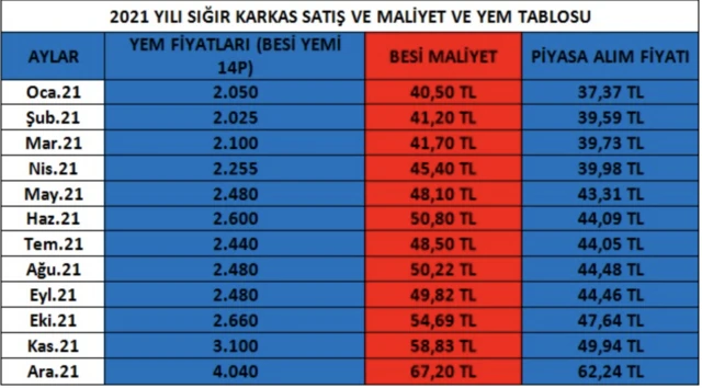 kırmızı et maliyet tablosu