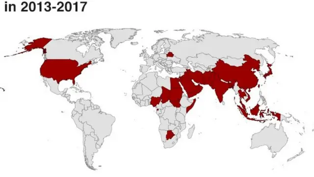 ২০১৩-১৭ সময়ে মৃত্যুদণ্ড কার্যকর হওয়া দেশগুলো