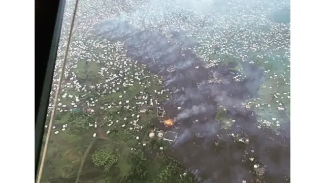 Picha iliyochukuliwa kwa ndege ikionesha uharibifu wa nyumba viungani mwa mji wa Goma