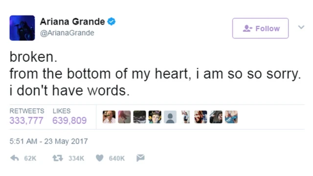 Ariana Grande'nin Twitter hesabından paylaştığı mesaj