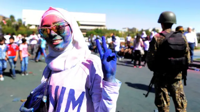 'I love Damascus' (Şam'ı Seviyorum) etkinliğinde gençler yüzlerini boyamıştı.