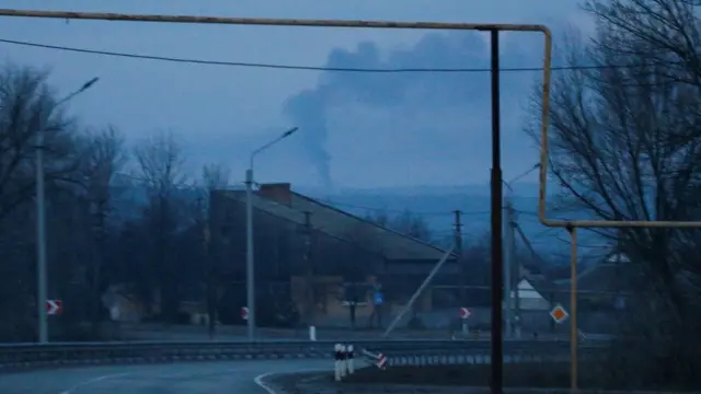 Smoke rises over the area near the town of Chasiv Yar in the Donetsk region, Ukraine February 24, 2022