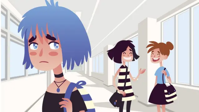 Рисунок: смеющиеся девушка и грустная девушка