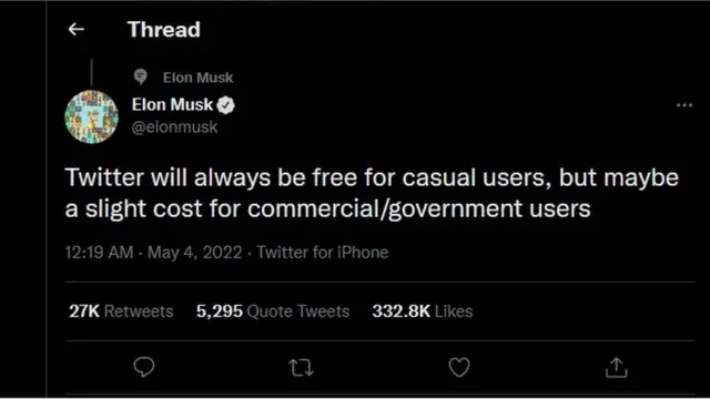 Aworan ọrọ Elon Musk ni oju opo Twitter